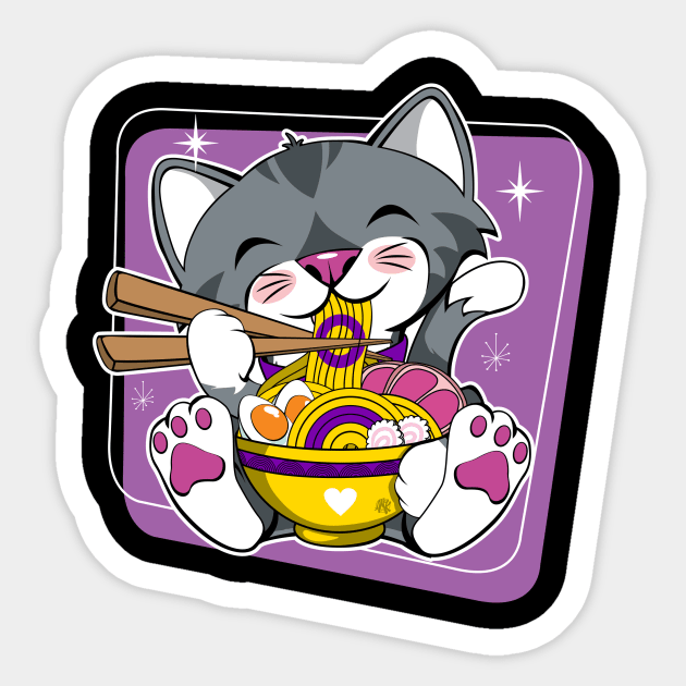 Cat Eating Ramen Intersex Pride Sticker by CuddleswithCatsArt